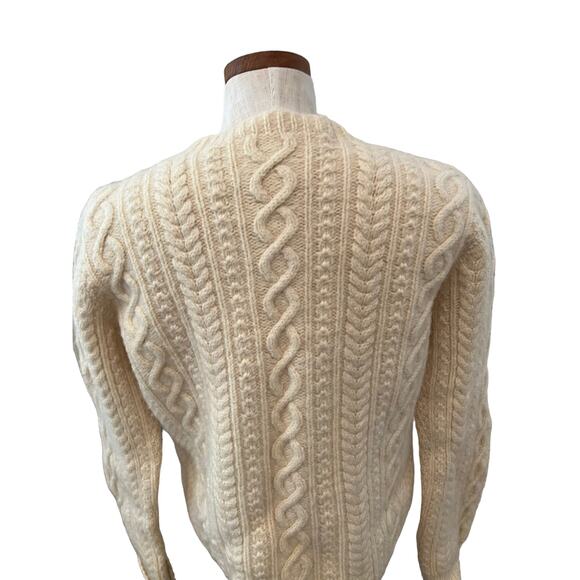 Vintage Cable Knit V Neck Fishermans Sweater Natural - Picture 5 of 7